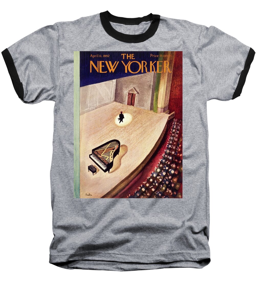 Music Baseball T-Shirt featuring the painting New Yorker April 11, 1942 by Susanne Suba