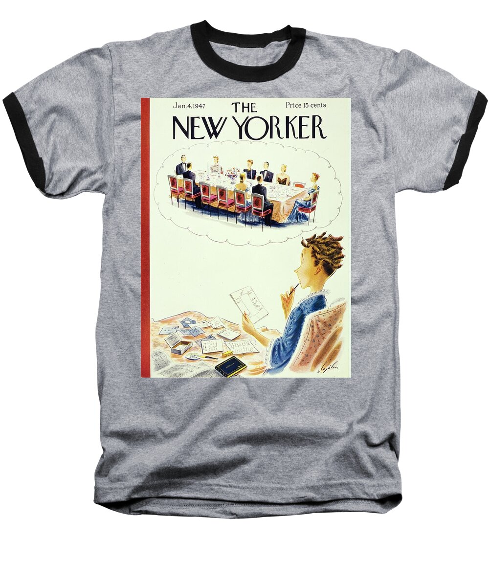 Illustration Baseball T-Shirt featuring the painting New Yorker January 4, 1947 by Constantin Alajalov