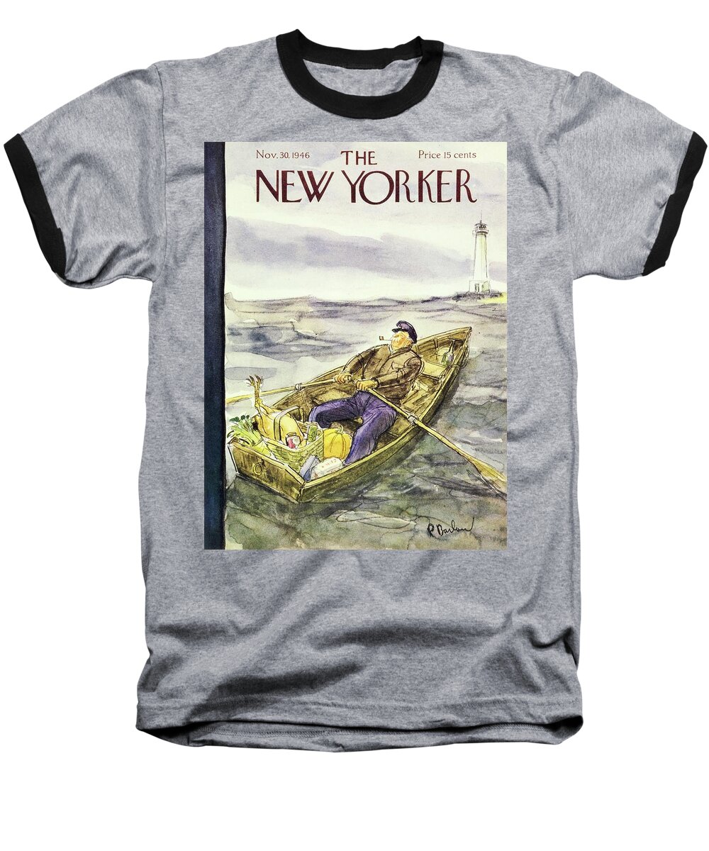 Food Baseball T-Shirt featuring the painting New Yorker November 30 1946 by Perry Barlow