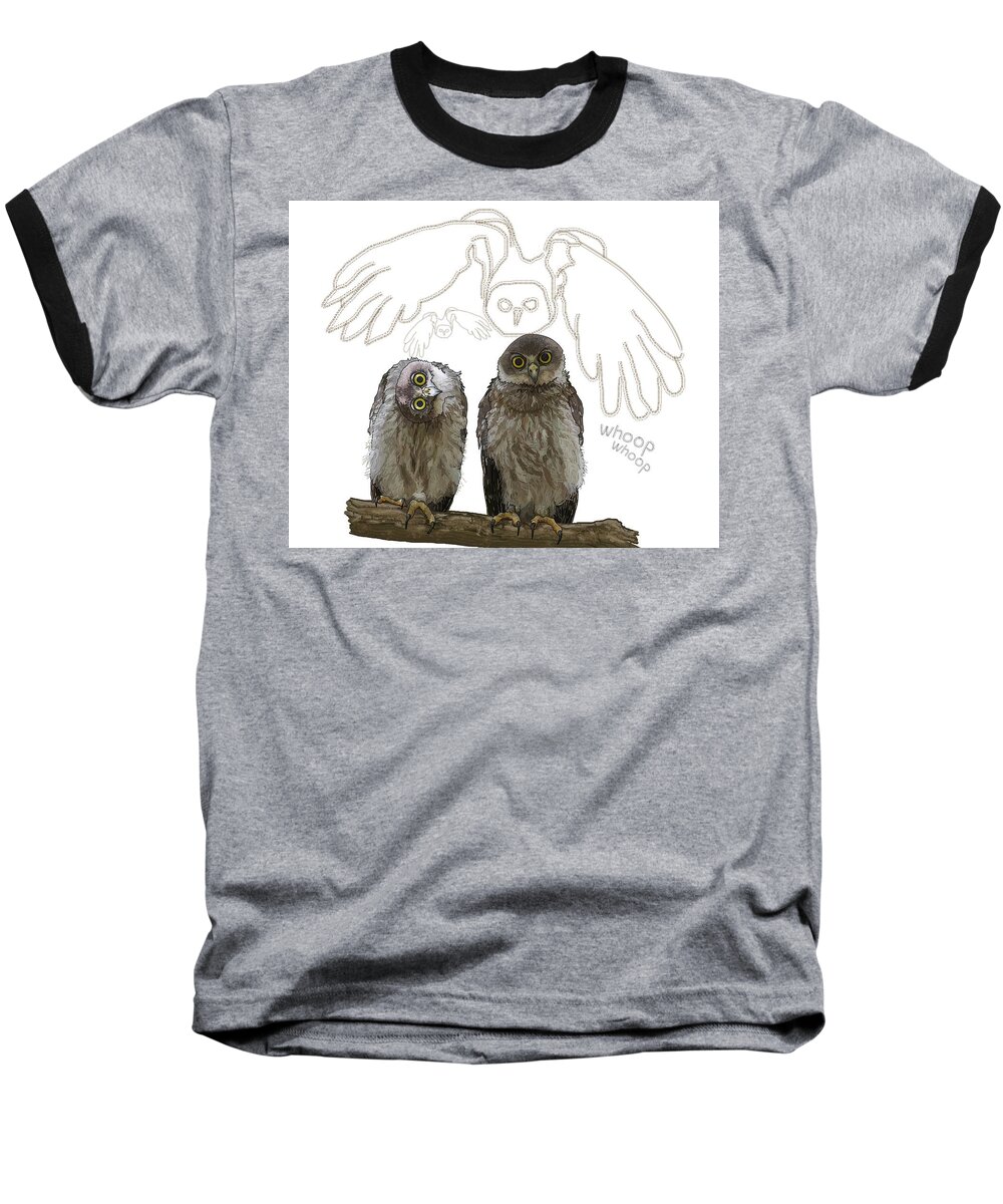 Portrait Baseball T-Shirt featuring the drawing O is for Owl by Joan Stratton