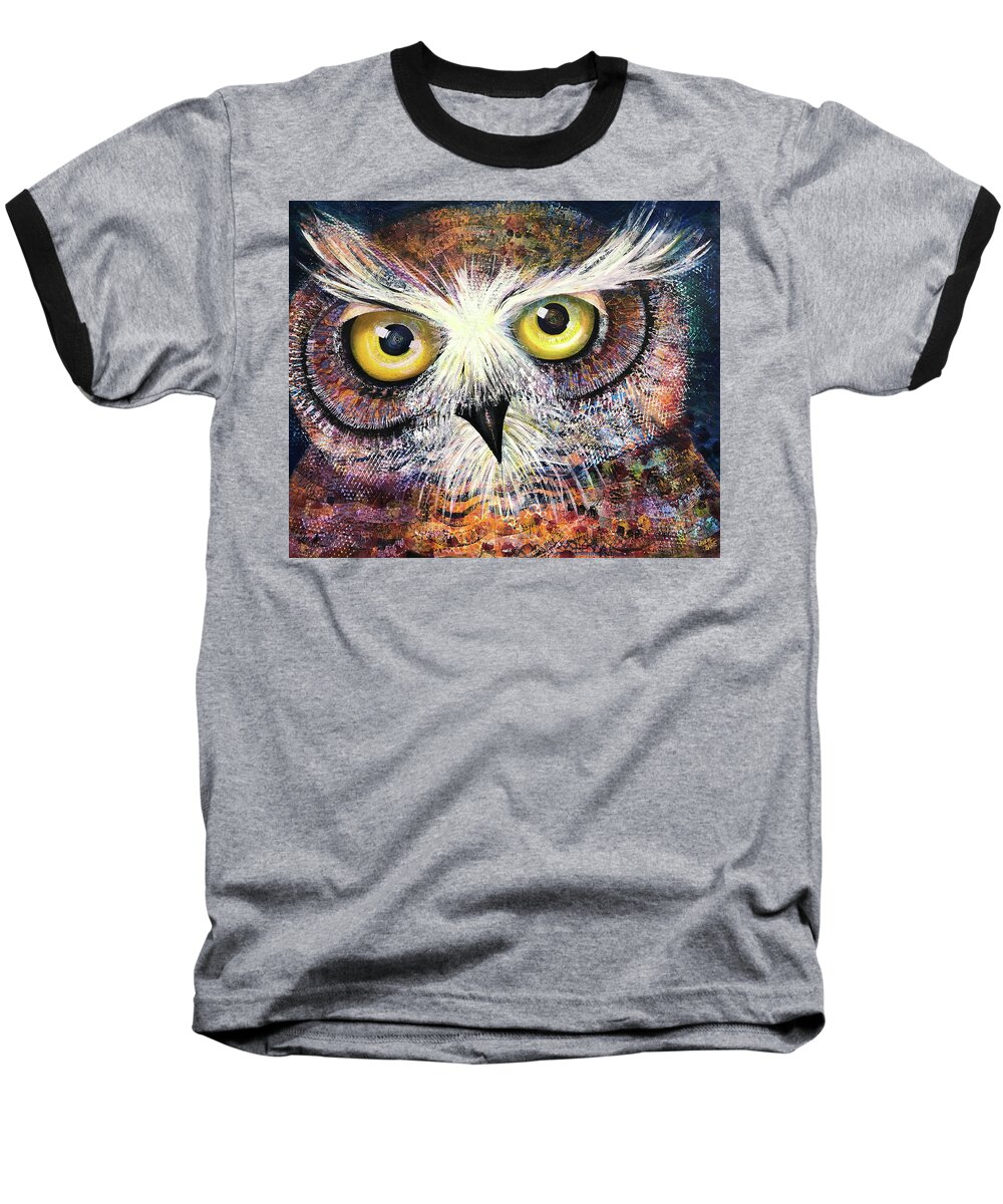 Owl Baseball T-Shirt featuring the painting OL First Place by Laurel Bahe