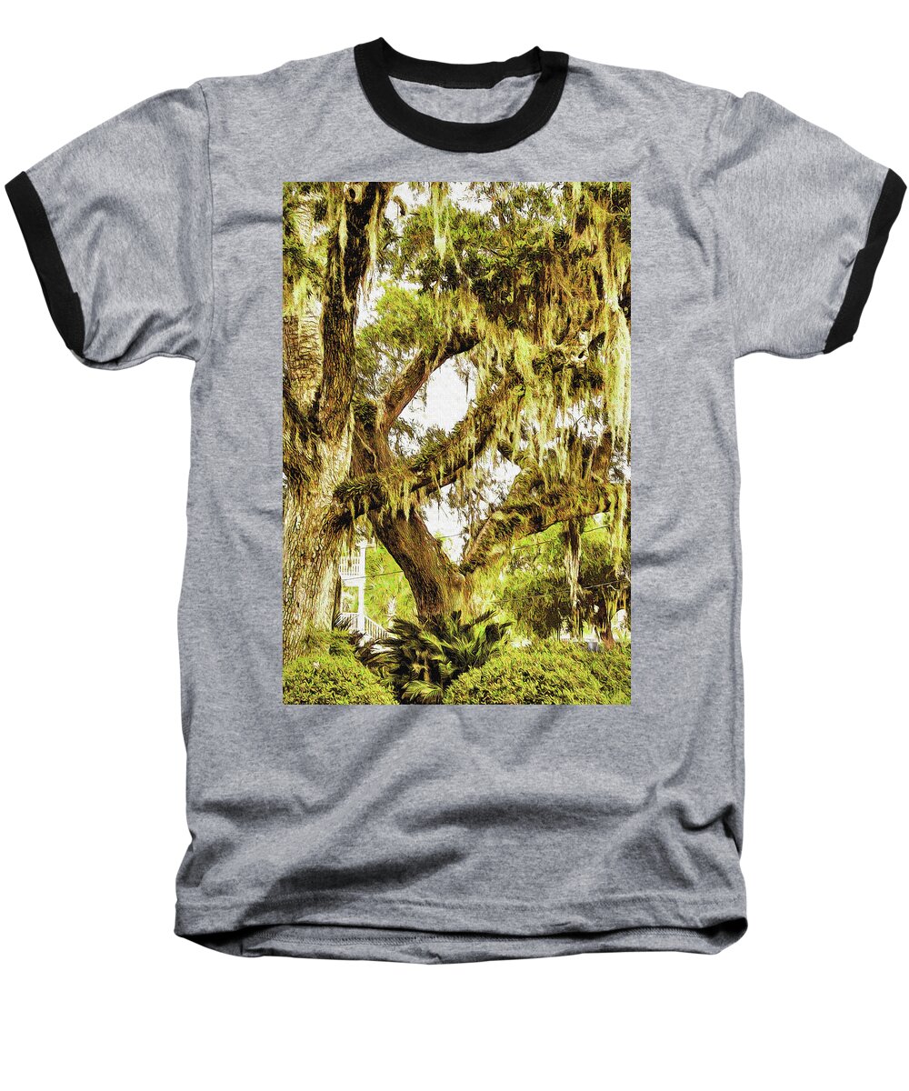Moss Baseball T-Shirt featuring the digital art Old Mossy Oaks by Barry Jones