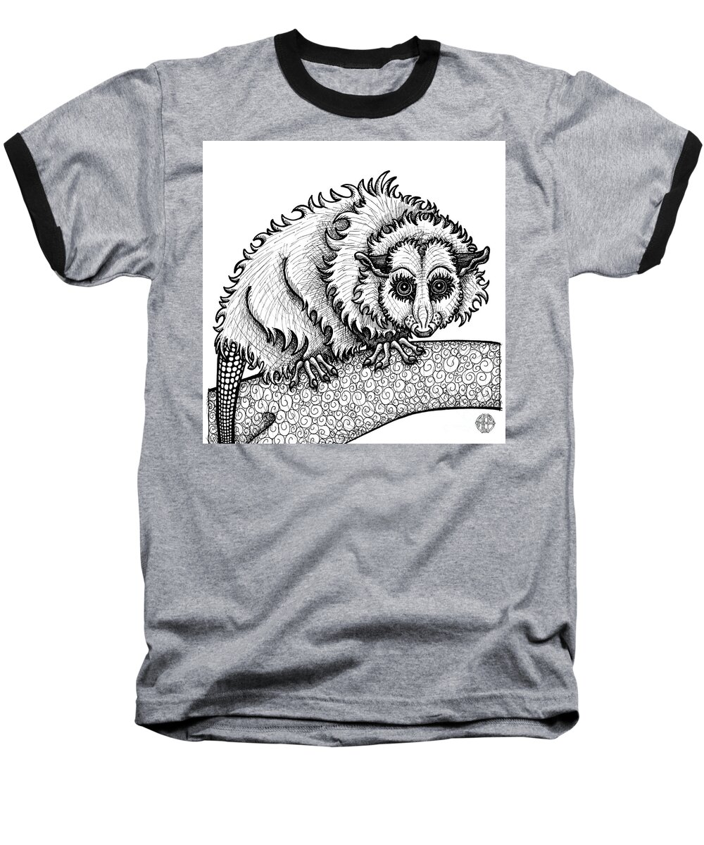 Opossum Baseball T-Shirt featuring the drawing Opossum by Amy E Fraser