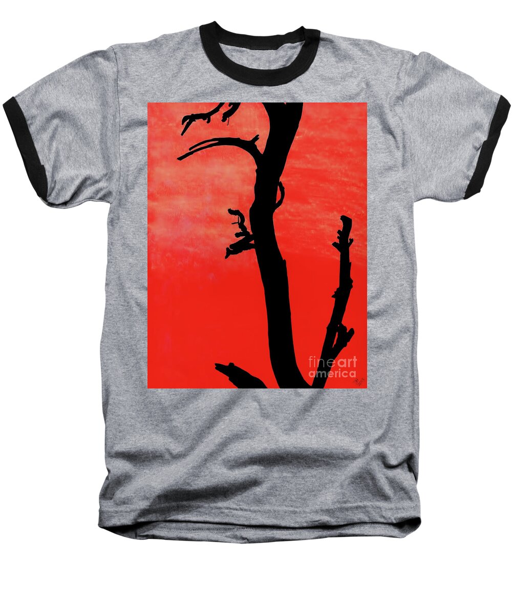 Sunset Baseball T-Shirt featuring the drawing Orange Sunset Silhouette Tree by D Hackett