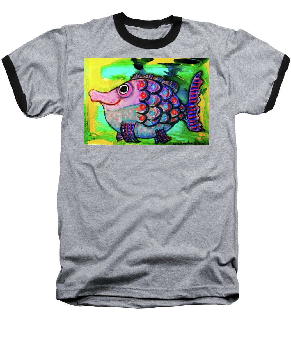 Fish Baseball T-Shirt featuring the mixed media Oscar The Nosefish by Mimulux Patricia No