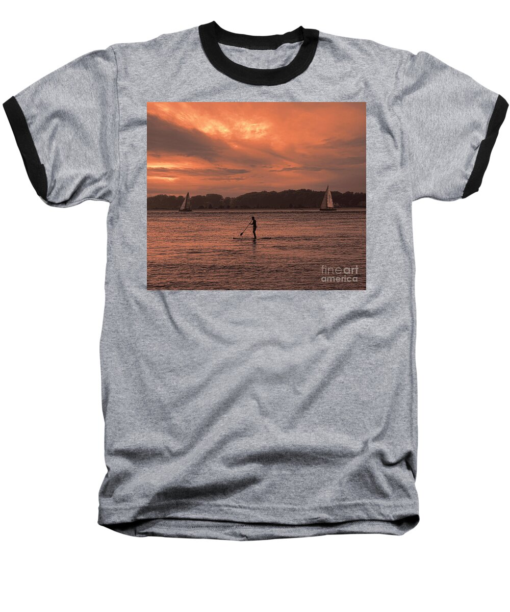 Sunrise Baseball T-Shirt featuring the photograph Paddleboarding On The Great Peconic Bay by Jeff Breiman