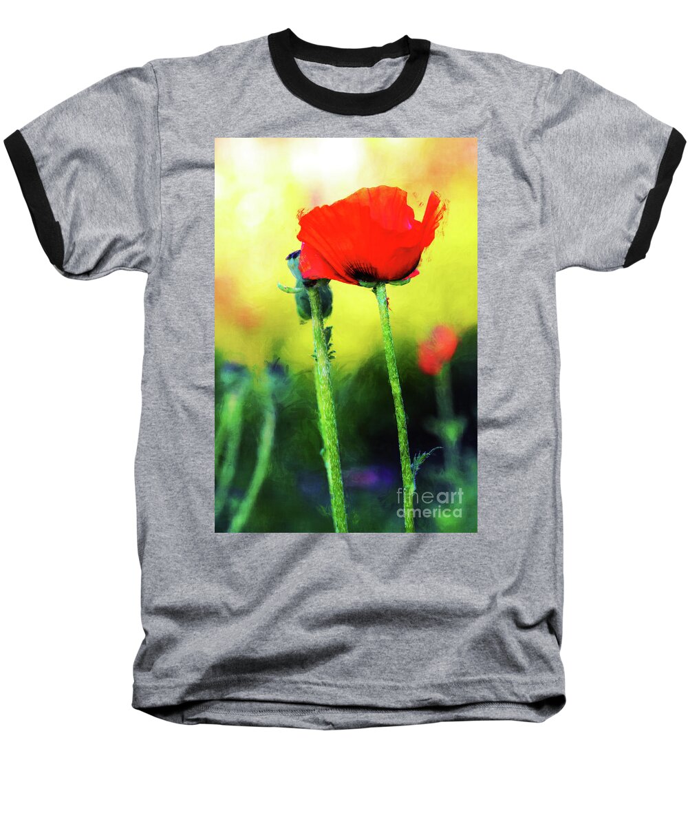 Red Poppy Baseball T-Shirt featuring the photograph Painted Poppy Abstract by Anita Pollak