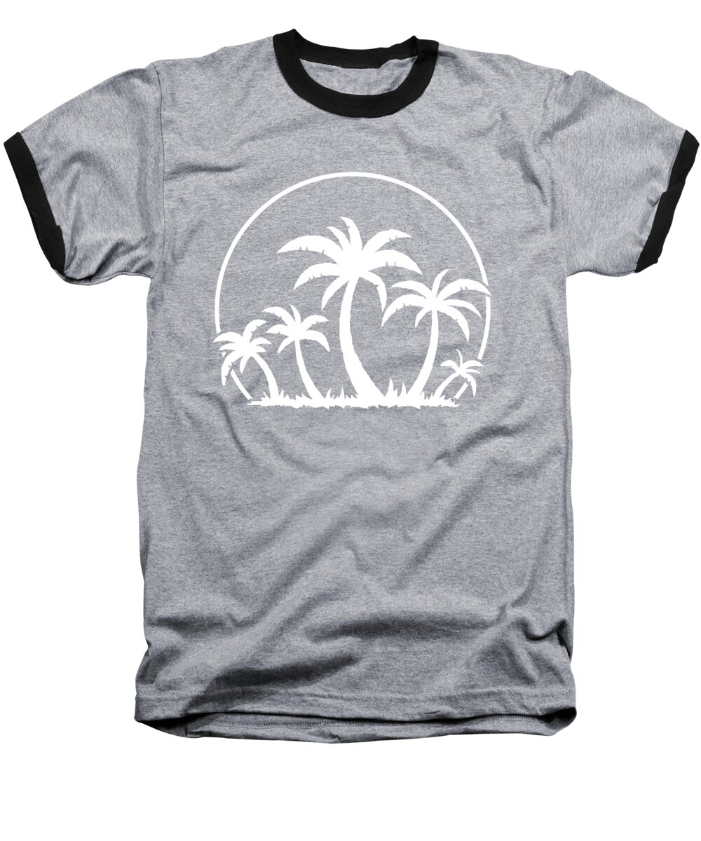 Beach Baseball T-Shirt featuring the digital art Palm Trees And Sunset in White by John Schwegel