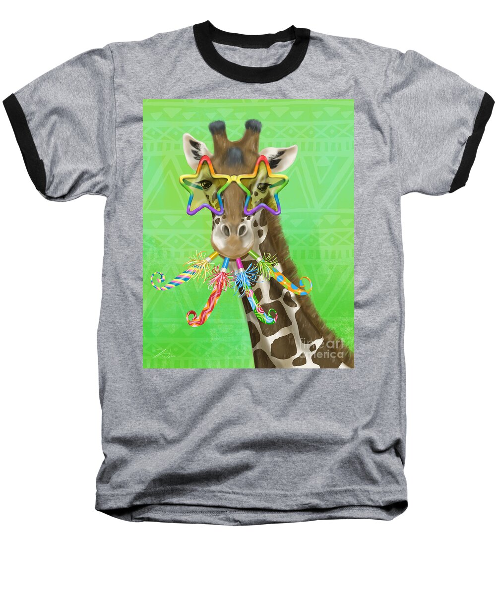 Giraffe Baseball T-Shirt featuring the mixed media Party Safari Giraffe by Shari Warren