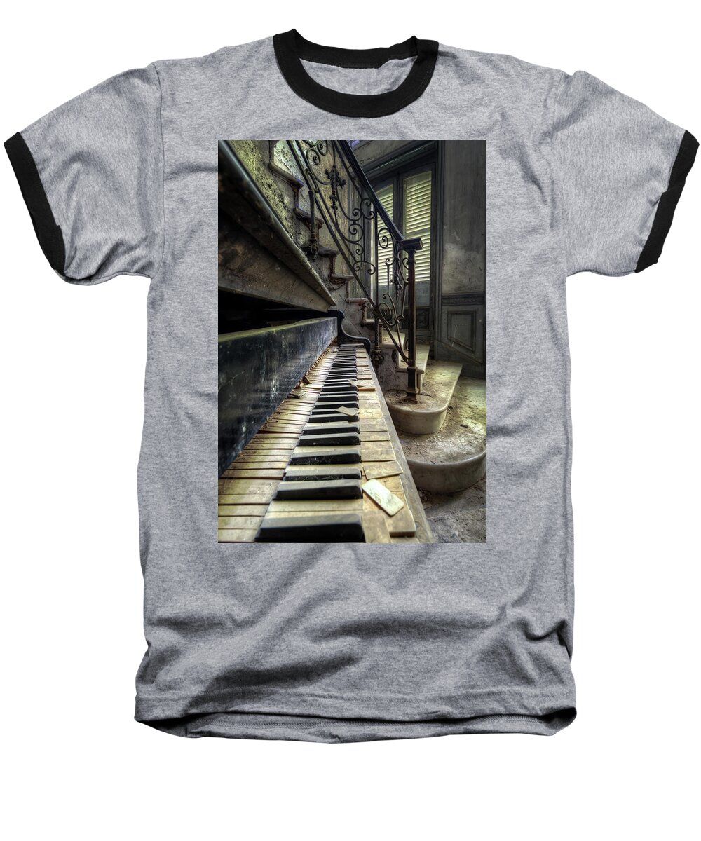 Abandoned Baseball T-Shirt featuring the photograph Piano Detail by Roman Robroek