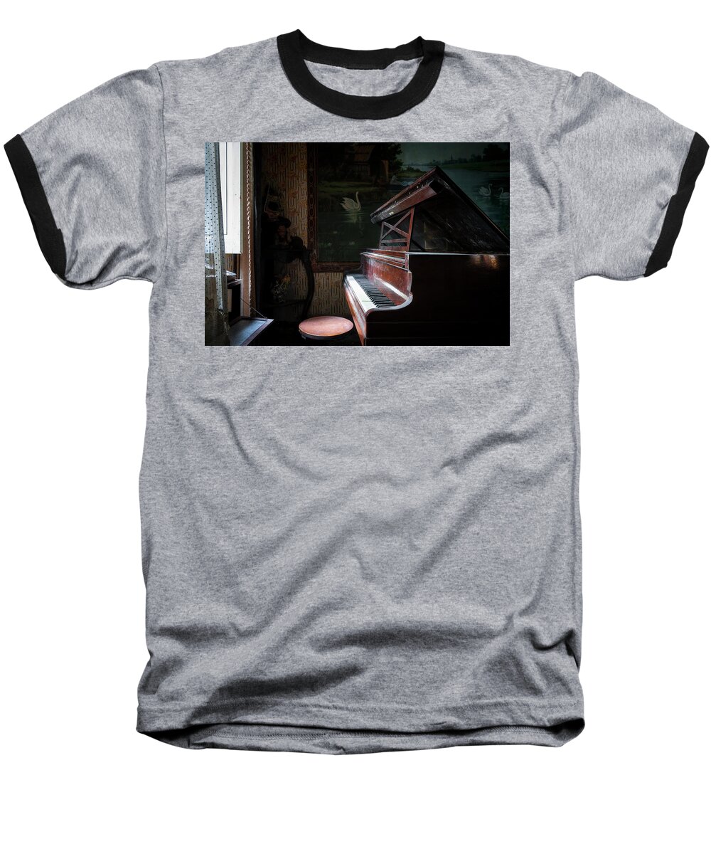 Urban Baseball T-Shirt featuring the photograph Piano in the Dark by Roman Robroek