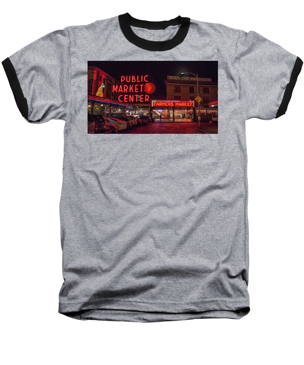 Downtown Seattle Baseball T-Shirt featuring the photograph Pike Place Market.1 by E Faithe Lester