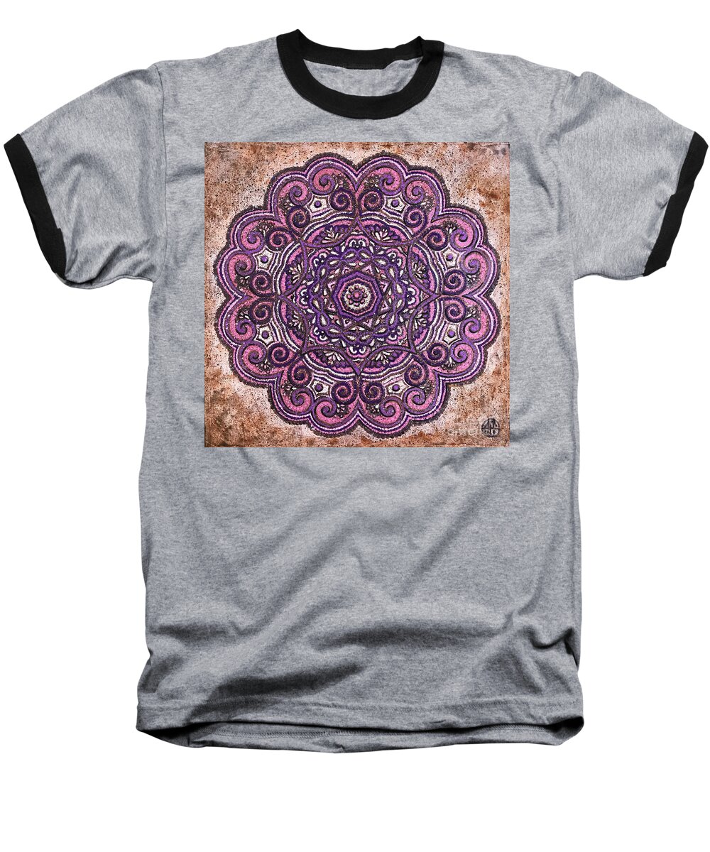Mandala Baseball T-Shirt featuring the painting Pink Mandala by Amy E Fraser