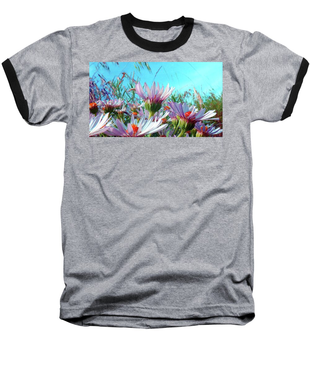 Daisy Baseball T-Shirt featuring the digital art Pink Wild Flowers In The Columbia Basin Steppe by Lisa Kaiser