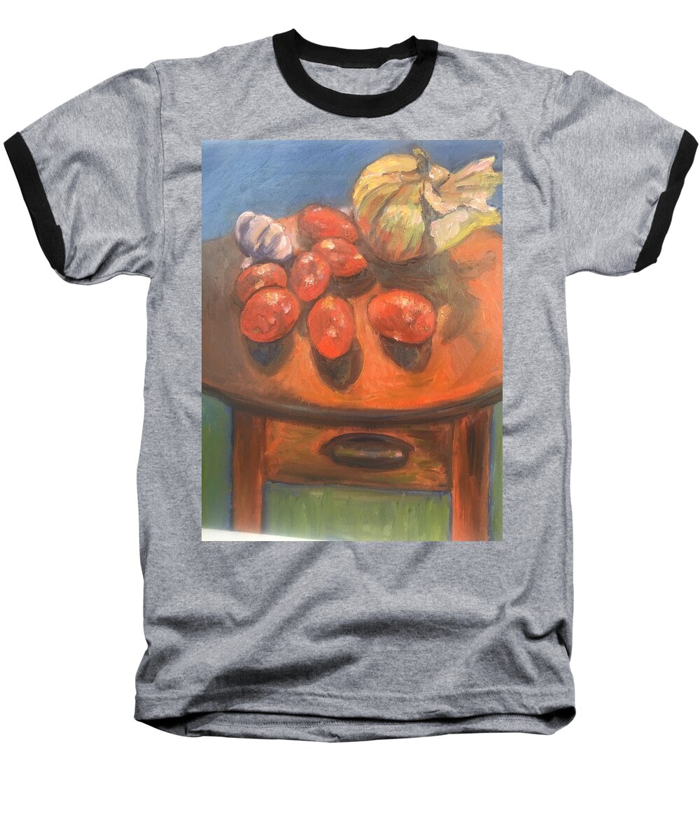Tomatoes Baseball T-Shirt featuring the painting Plum tomatoes by Beth Riso