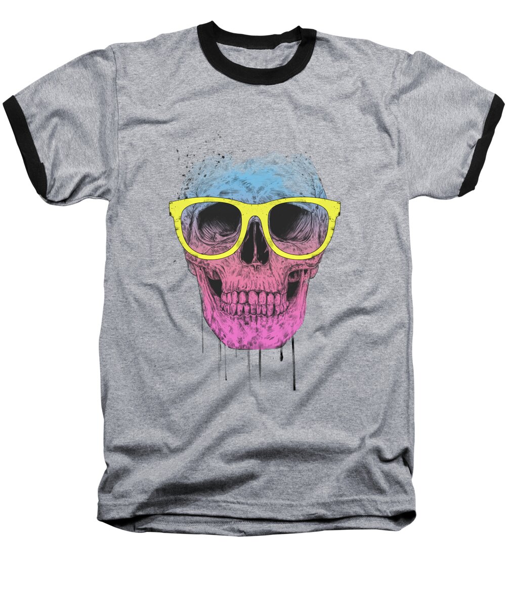 Skull Baseball T-Shirt featuring the mixed media Pop art skull with glasses by Balazs Solti