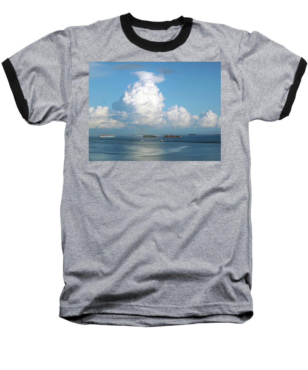 Los Angeles Harbor Baseball T-Shirt featuring the photograph Port of Los Angeles with thundercloud by Joe Schofield