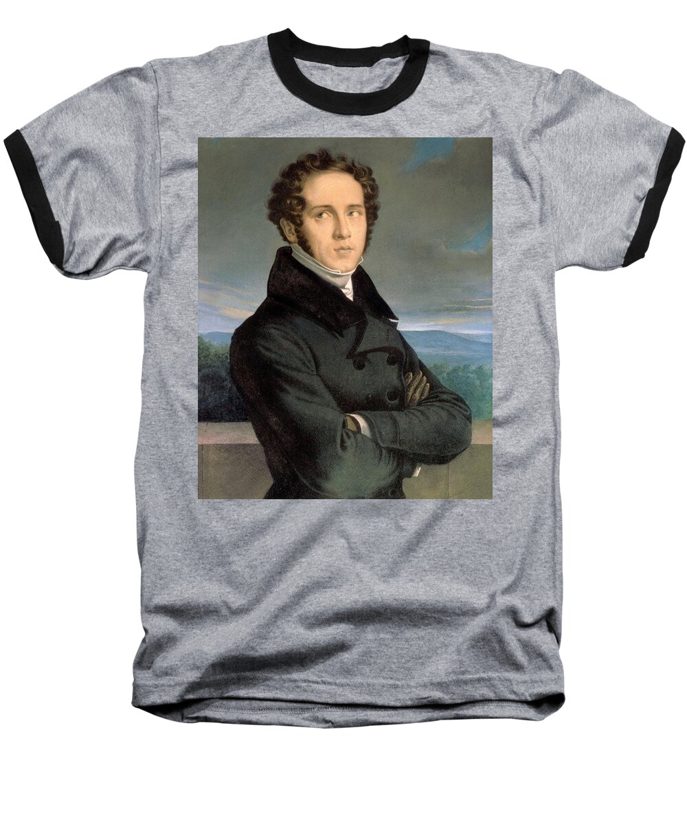 Vincenzo Bellini Baseball T-Shirt featuring the painting Portrait of Italian opera composer Vincenzo Bellini -1801 - 1835-, Litograph, XIX century. by Jean Francois Millet -1814-1875-