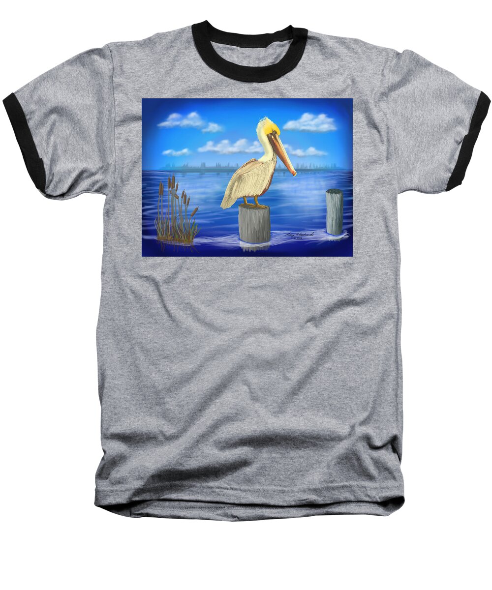 Gary Baseball T-Shirt featuring the digital art Posted Pelican #2 Dark by Gary F Richards