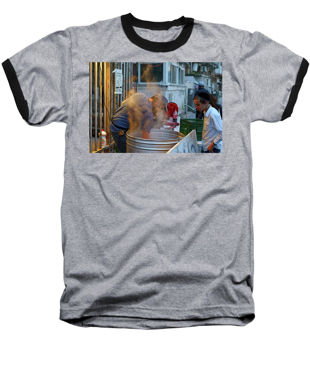 People Baseball T-Shirt featuring the photograph Preparing Dishes For Passover by Uri Baruch