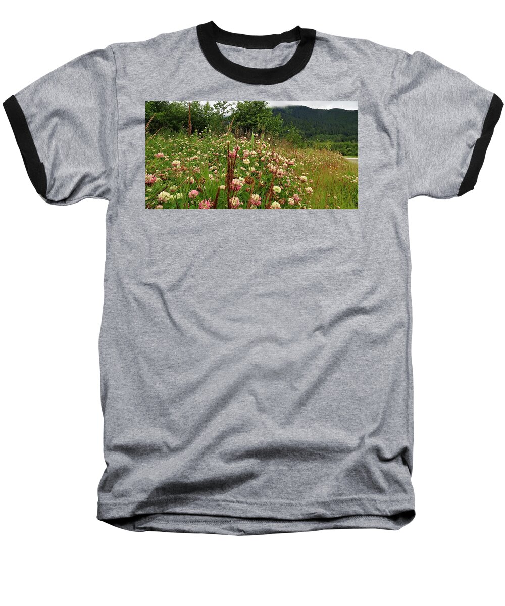 Flowering Field Baseball T-Shirt featuring the photograph Pretty Pink Fields by Joan Stratton