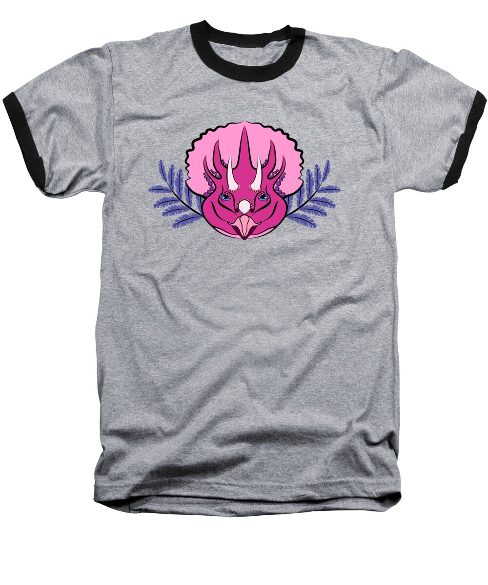 Graphic Animal Baseball T-Shirt featuring the digital art Pretty Pink Triceratops by MM Anderson