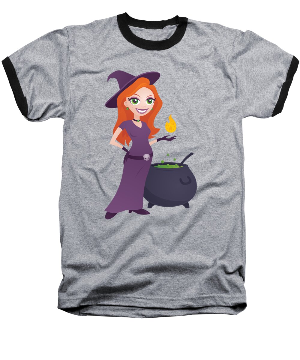 Beautiful Baseball T-Shirt featuring the digital art Pretty Witch with Cauldron by John Schwegel