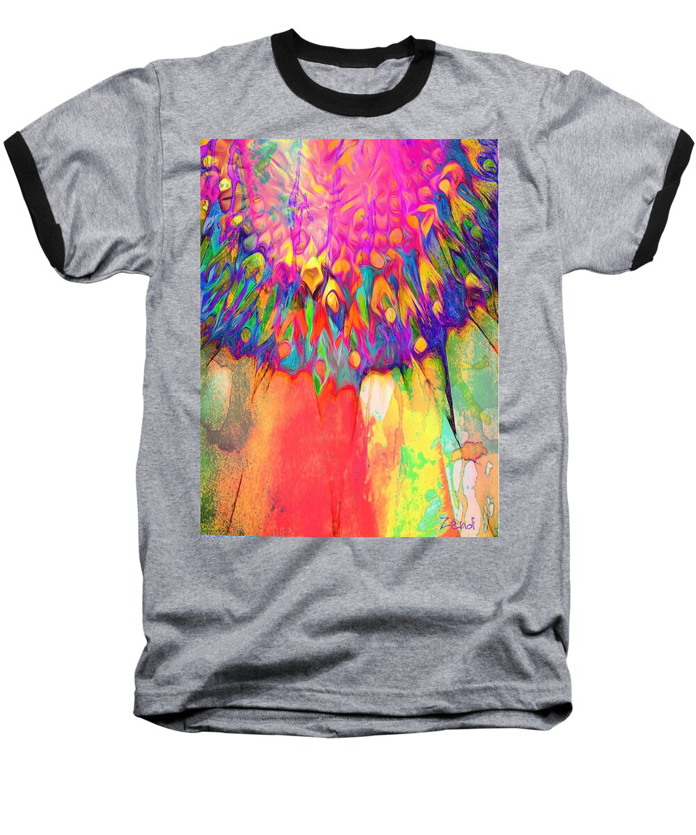 Daisy Baseball T-Shirt featuring the digital art Psychedelic Daisy by Cindy Greenstein