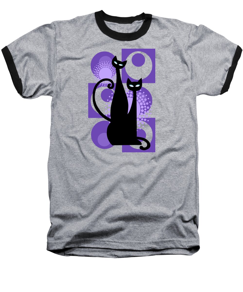 Painting Baseball T-Shirt featuring the painting Purple Paradise Atomic Age Black Kitschy Cats by Little Bunny Sunshine