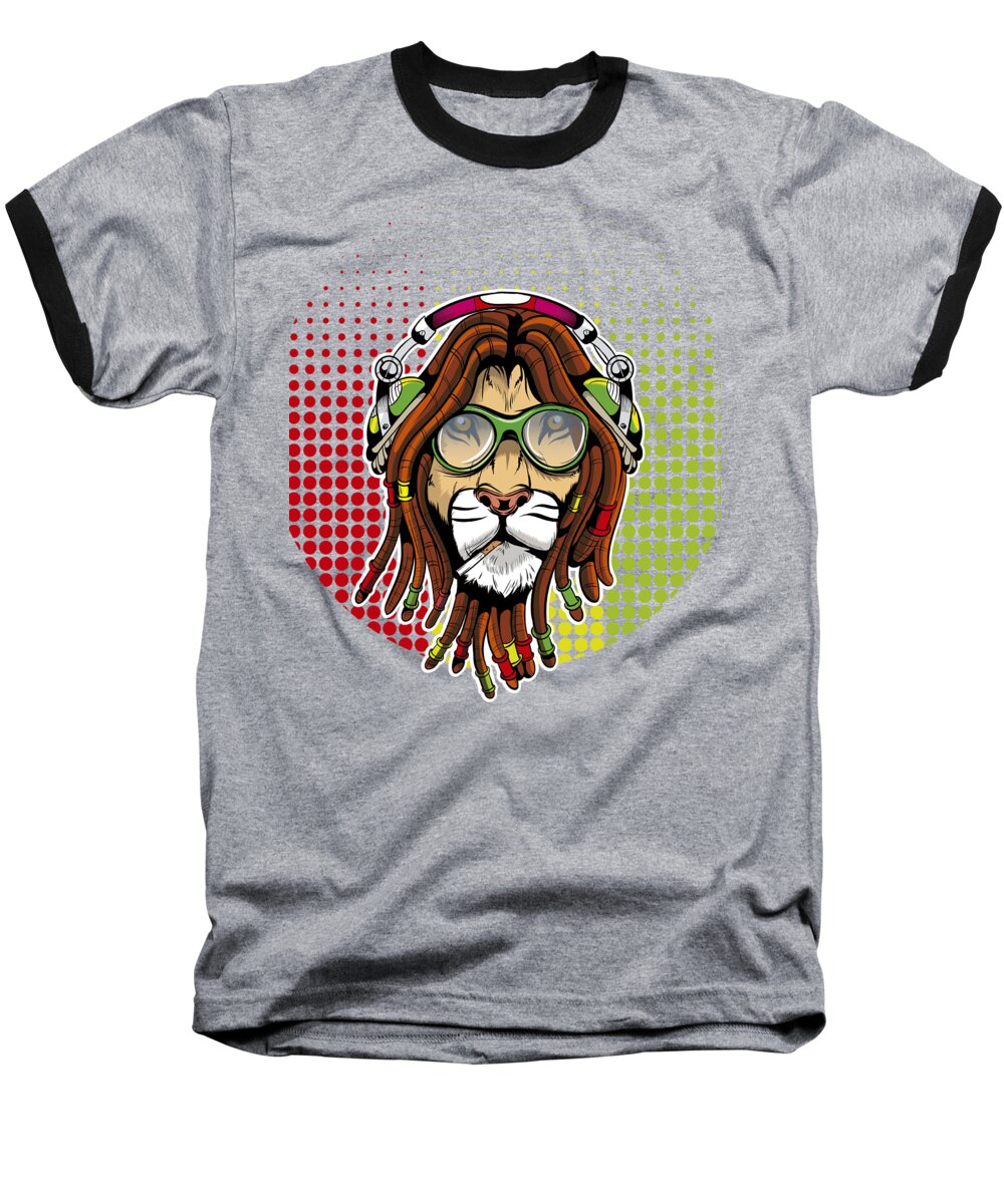 Headphones Baseball T-Shirt featuring the digital art Rastafari Lion by Mister Tee