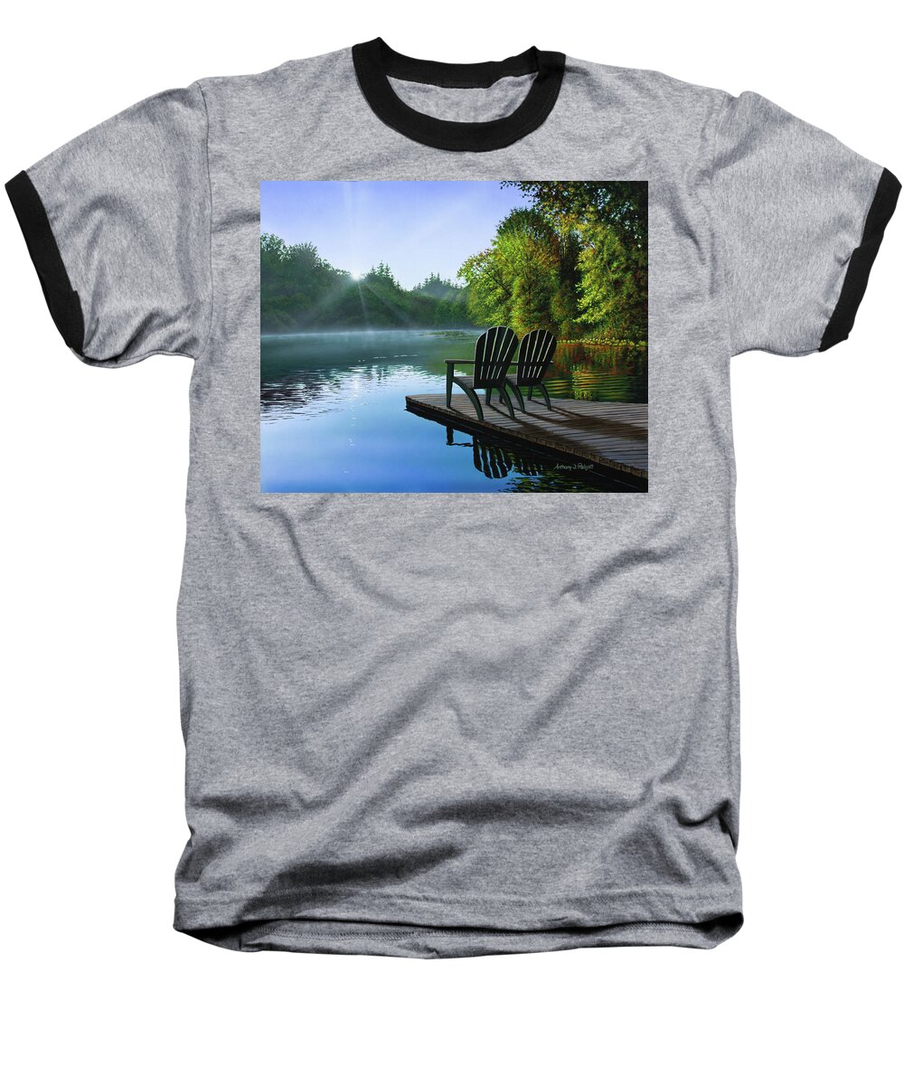 Lake Baseball T-Shirt featuring the painting Reflections by Anthony J Padgett