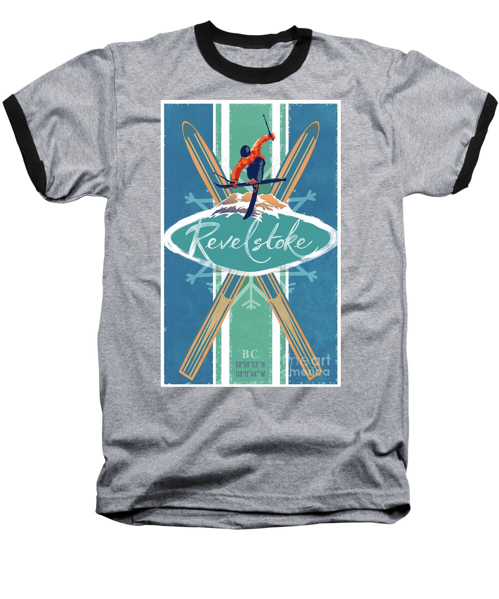 Ski Art Baseball T-Shirt featuring the painting Revelstoke Ski Poster by Sassan Filsoof