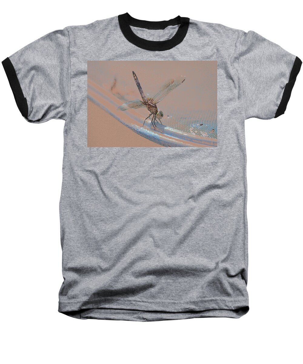 Dragonfly Baseball T-Shirt featuring the mixed media Riding the Rim Dragon Fly Art by Lesa Fine