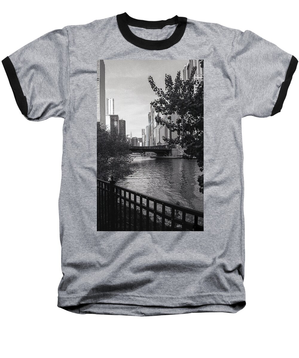 Chicago Baseball T-Shirt featuring the photograph River Fence by Laura Hedien