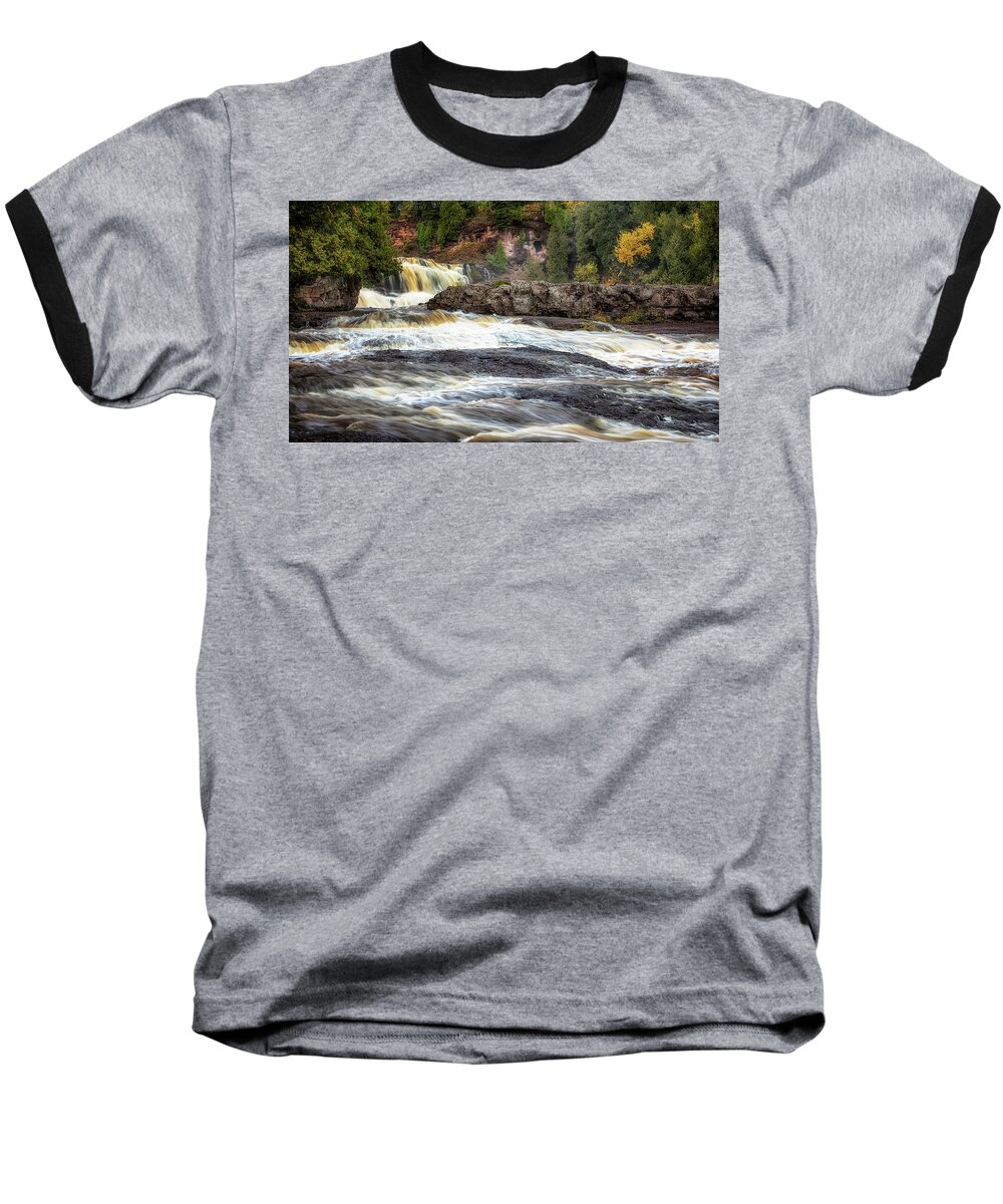 Waterfall Baseball T-Shirt featuring the photograph Roaring Gooseberry Falls by Susan Rissi Tregoning