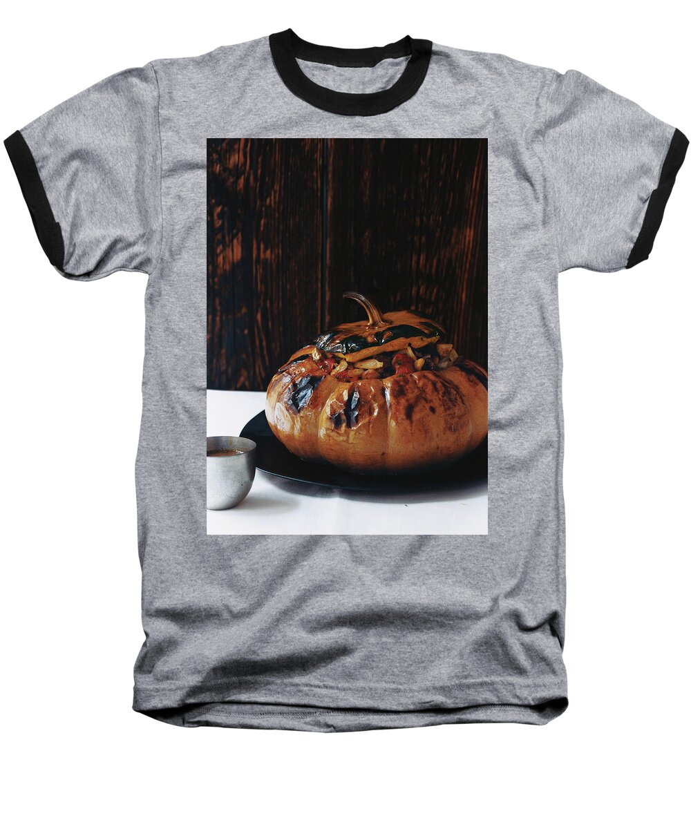#new2022 Baseball T-Shirt featuring the photograph Roasted Stuffed Pumpkin by Romulo Yanes