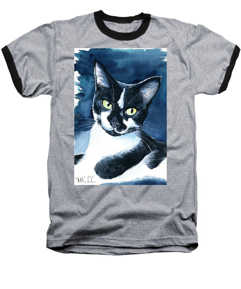Rollie Baseball T-Shirt featuring the painting Rollie Tuxedo Cat Painting by Dora Hathazi Mendes