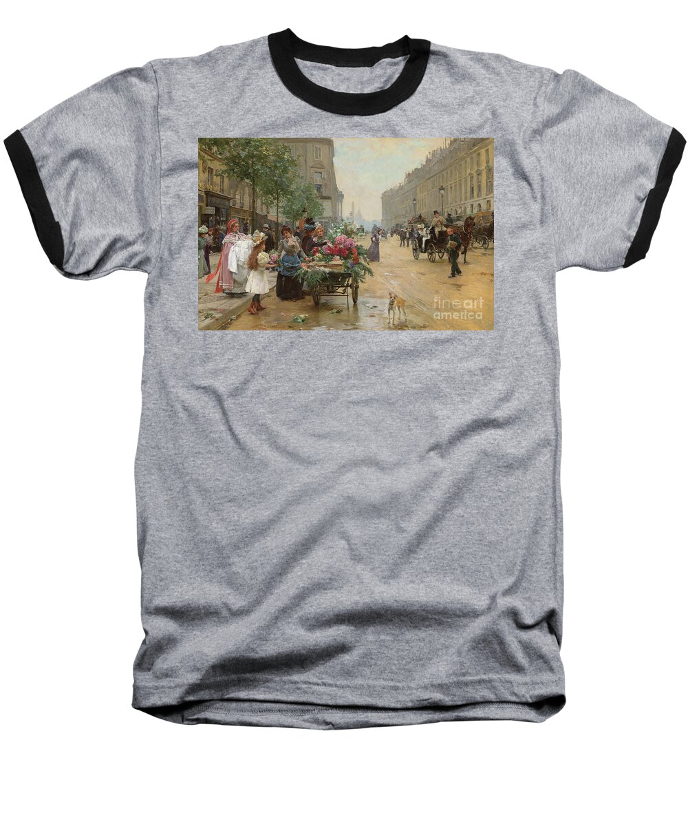 Florist Baseball T-Shirt featuring the painting Rue Royale, Paris, 1898 by Louis de Schryver
