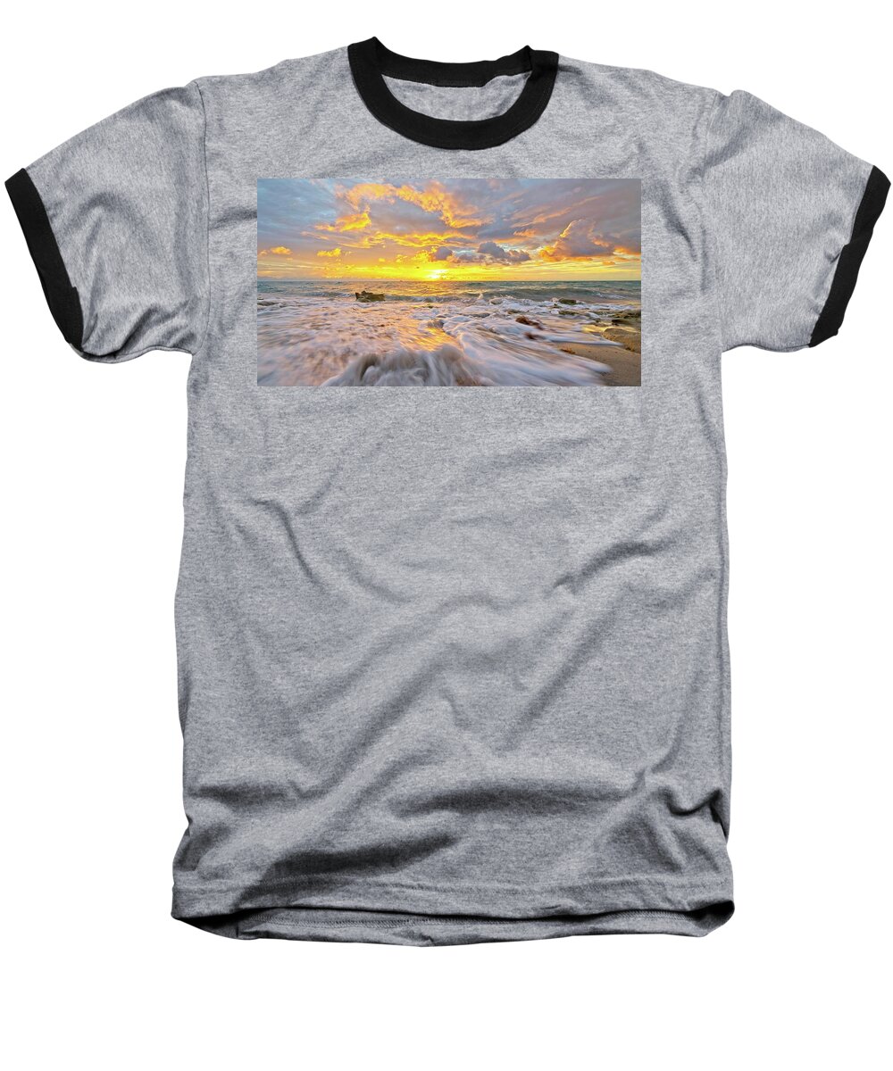 Carlin Park Baseball T-Shirt featuring the photograph Rushing Surf by Steve DaPonte