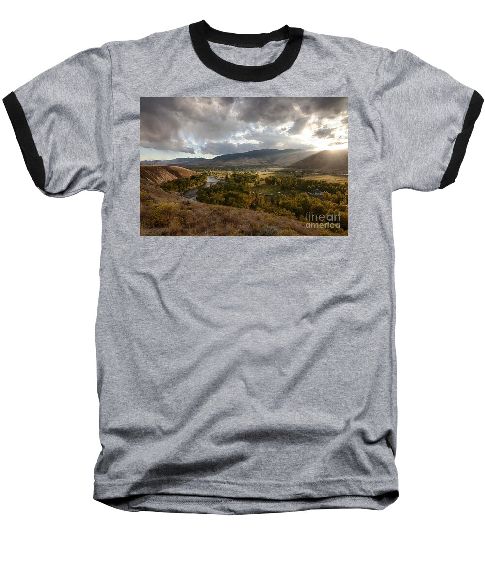 Central Idaho Baseball T-Shirt featuring the photograph Salmon Valley Sun by Idaho Scenic Images Linda Lantzy