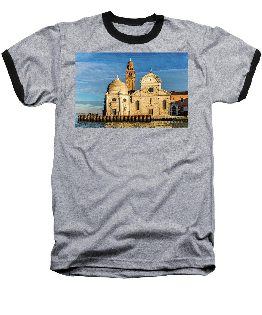 Church Baseball T-Shirt featuring the photograph San Michele island, Venezia, Italy by Lyl Dil Creations