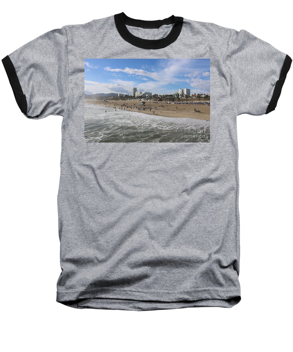 Beach Baseball T-Shirt featuring the photograph Santa Monica Beach, Santa Monica, California by John Shiron