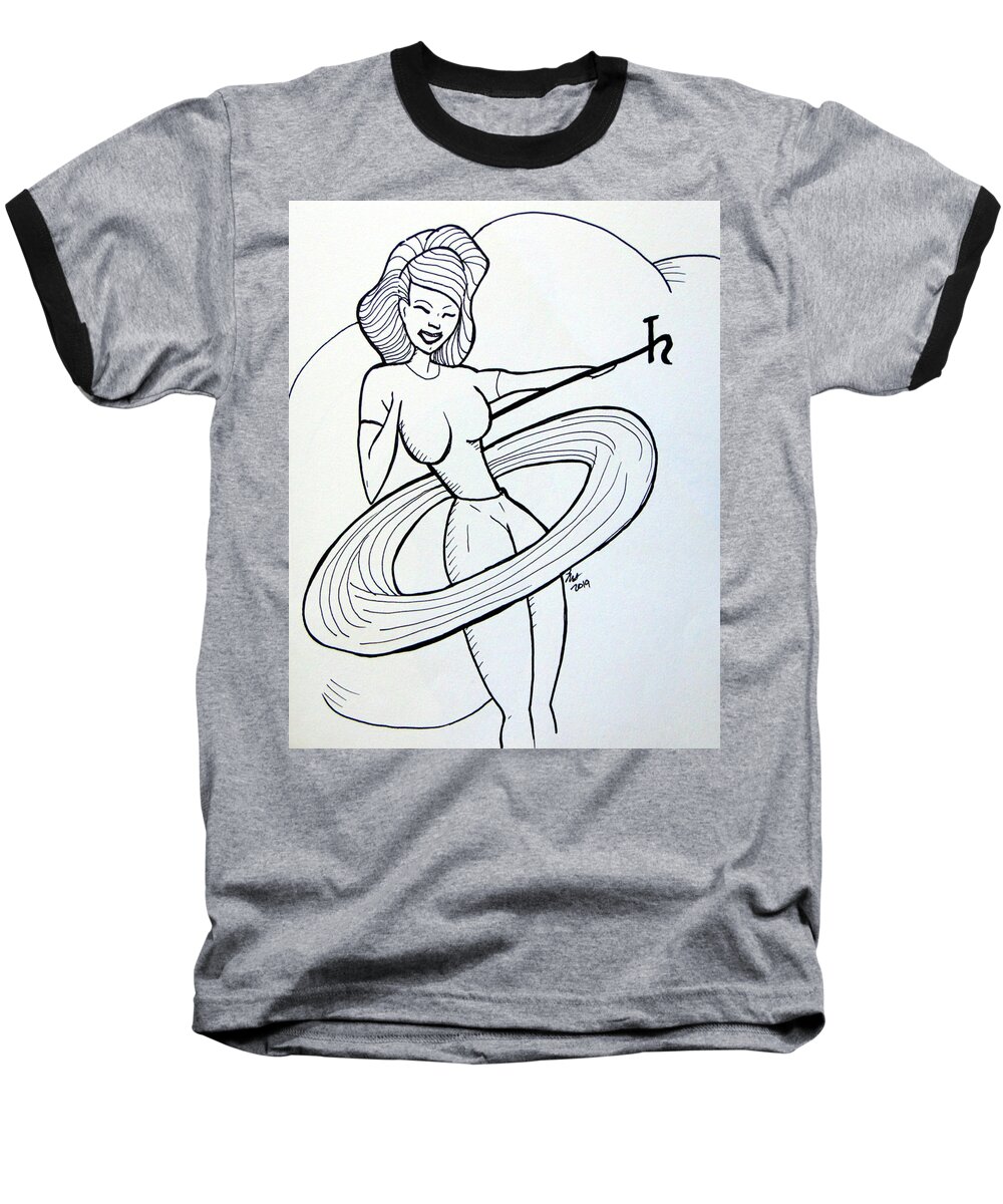 Saturn Baseball T-Shirt featuring the drawing Saturn by Loretta Nash
