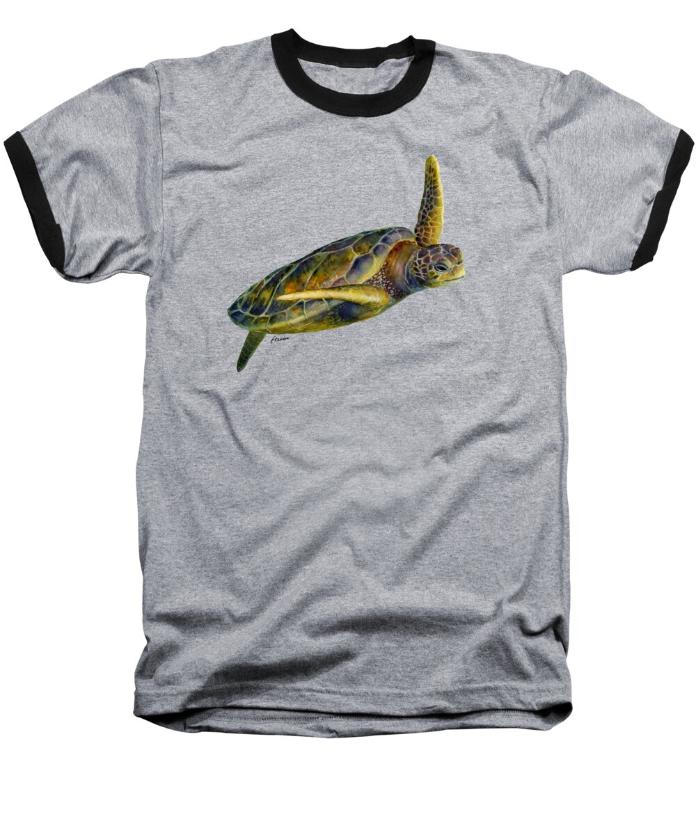 Underwater Baseball T-Shirt featuring the painting Sea Turtle 2-Solid background by Hailey E Herrera