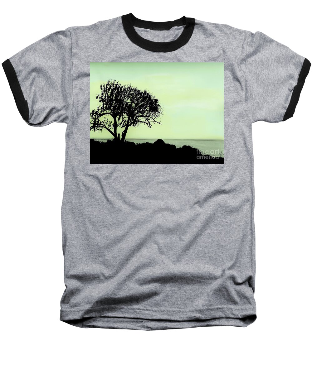 Twilight Baseball T-Shirt featuring the drawing Seashore Silhouette by D Hackett