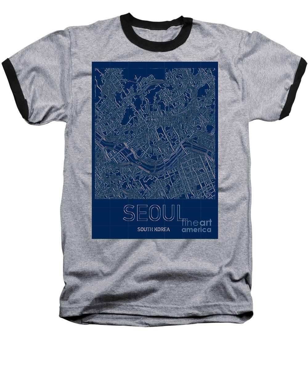 Seoul Baseball T-Shirt featuring the digital art Seoul Blueprint City Map by HELGE Art Gallery