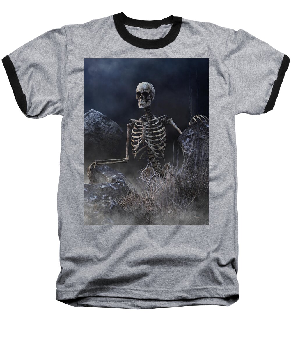 Skeleton In A Graveyard Baseball T-Shirt featuring the digital art Skeleton in a Graveyard by Daniel Eskridge
