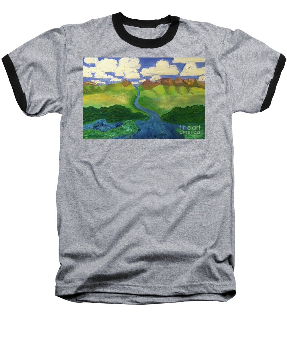 Sky Baseball T-Shirt featuring the painting Sky River to Sea by Shelley Myers