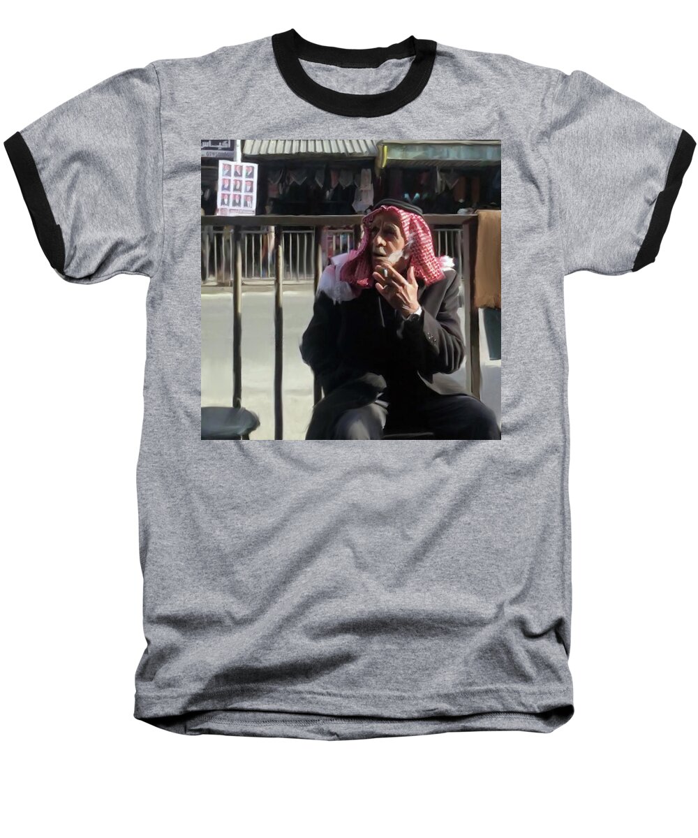 Street Photography Baseball T-Shirt featuring the mixed media Smoke break in Amman by Jonathan Thompson