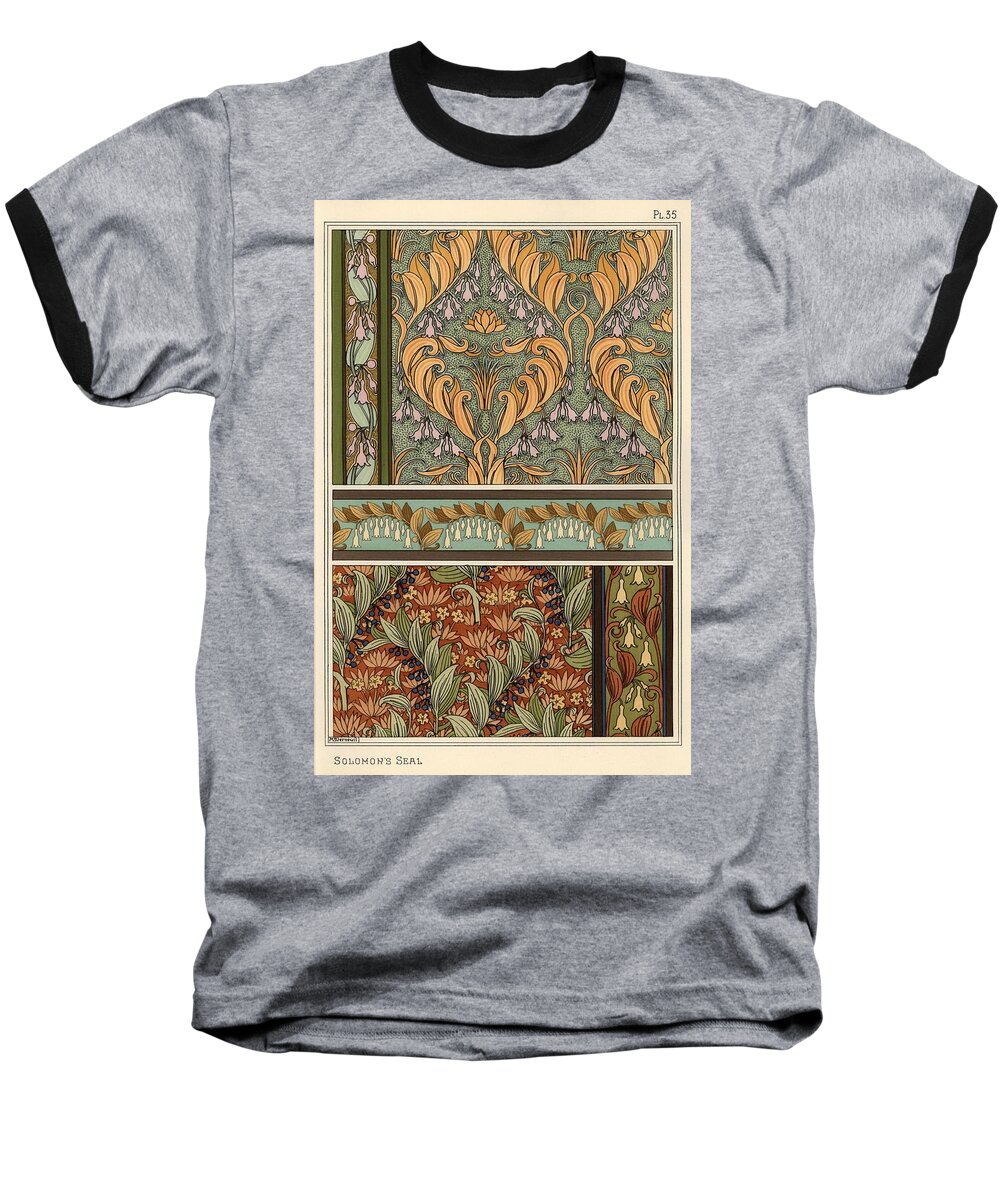1841-1917 Baseball T-Shirt featuring the drawing Solomon's seal, Polygonatum multiflorum, as design motif in wallpaper, borders and fabric. Lithog... by Album